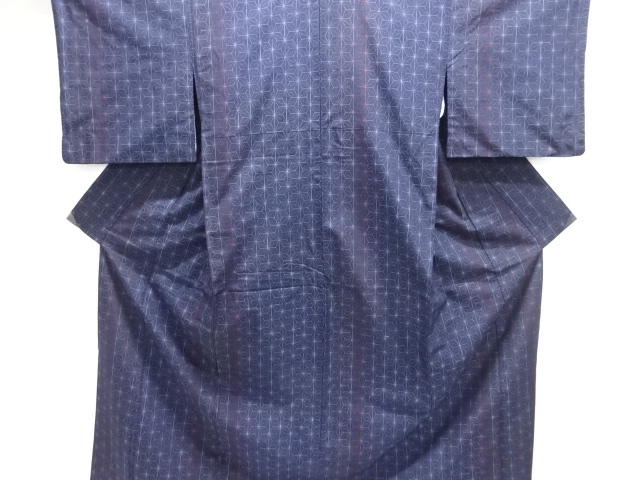 SALE!! JAPANESE KIMONO / ANTIQUE ASANOHA PATTERN WOVEN- TSUMUGI KIMONO