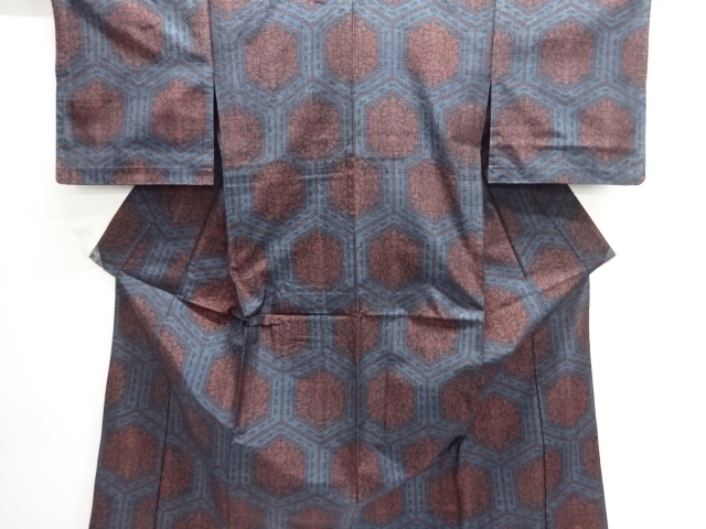 SALE!! JAPANESE KIMONO / HITOE TOKAMACHI TSUMUGI / WOVEN KIKKO & FLOWER CREST 