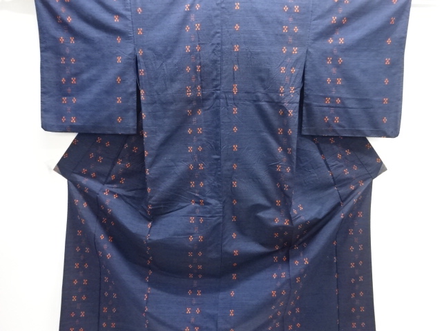 SALE!! JAPANESE KIMONO / ANTIQUE KASURI-PATTERNED WOVEN TSUMUGIHITOE KIMONO