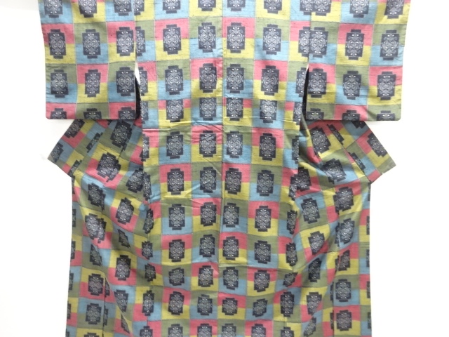 SALE!! JAPANESE KIMONO / ANTIQUE TSUMUGI KIMONO / WOVEN ABSTRACT FLORAL PATTE