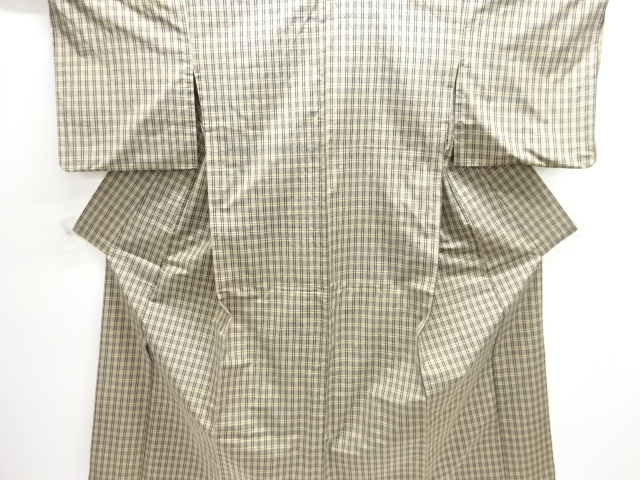 SALE!! JAPANESE KIMONO / ANTIQUE GRID-PATTERNED TSUMUGIHITOE KIMONO