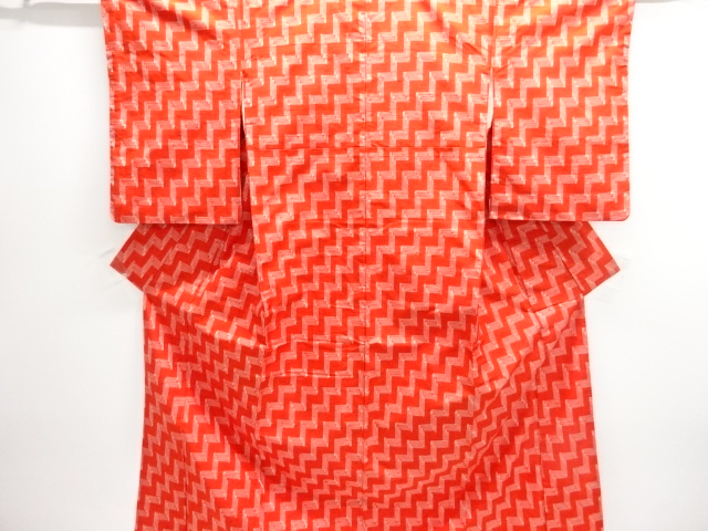 SALE!! JAPANESE KIMONO / GEOMETRIC PATTERN WOVEN TSUMUGI KIMONO