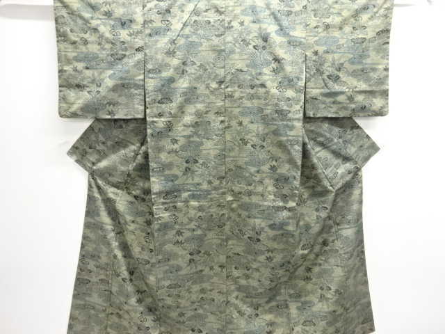 SALE!! JAPANESE KIMONO / TSUMUGI KIMONO / FLOWER / GRASS PATTERNS A FLOWING W