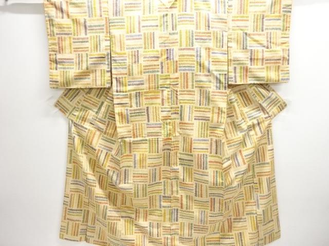 SALE!! JAPANESE KIMONO / GEOMETRIC PATTERN TSUMUGI KIMONO