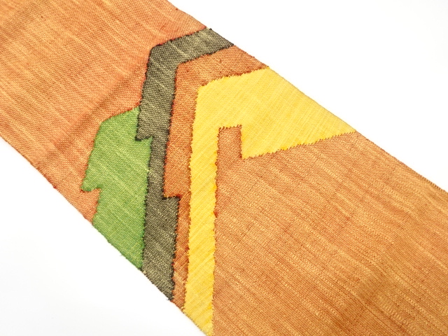 SALE!! JAPANESE KIMONO / ANTIQUE NAGOYA OBI / SILK / MAWATA TSUMUGI / WOVEN GEOMETRIC