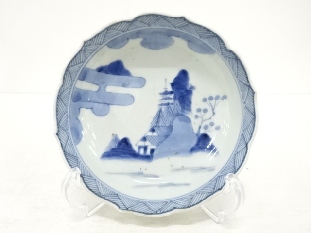 JAPANESE CERAMICS / KOIMARI / NAMASU PLATE / BLUE & WHITE / SCENERY