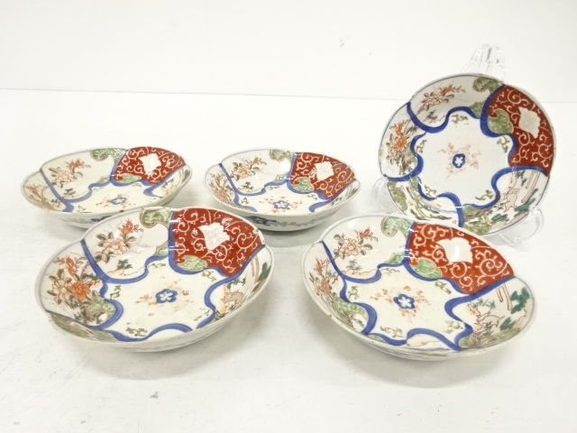 JAPANESE CERAMICS / KOIMARI / NAMASU PLATE / SET OF 5 / BLUE & WHITE / AKAE / RABBIT