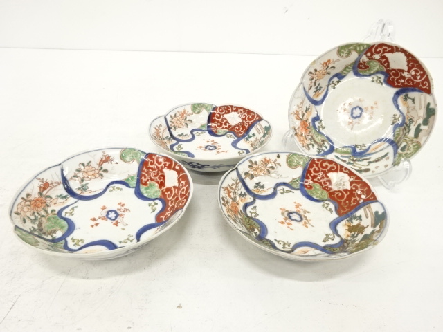 JAPANESE CERAMICS / KOIMARI / NAMASU PLATE / SET OF 4 / BLUE & WHITE / AKAE / RABBIT