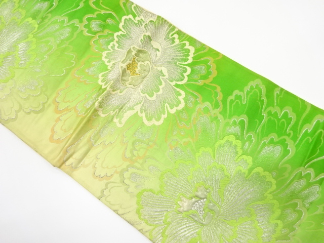 SALE!! JAPANESE KIMONO / ANTIQUE FUKURO OBI / SILK / WOVEN PEONY