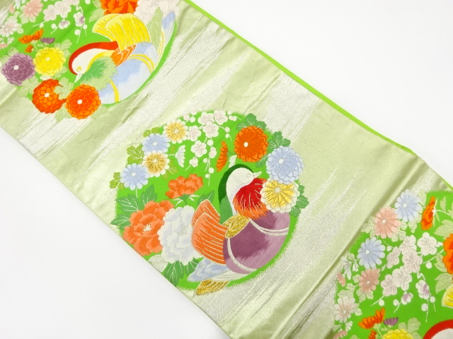 SALE!! JAPANESE KIMONO / ANTIQUE FUKURO OBI / SILK / WOVEN MANDARIN DUCK & KIKU