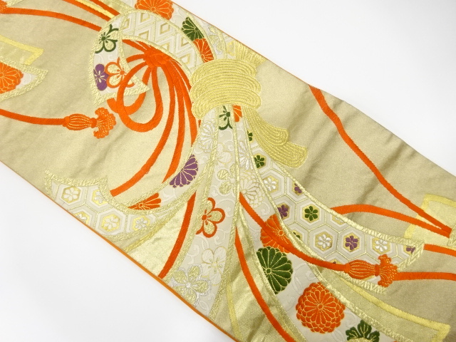 SALE!! JAPANESE KIMONO / ANTIQUE FUKURO OBI / SILK / WOVEN NOSHI & FLOWER