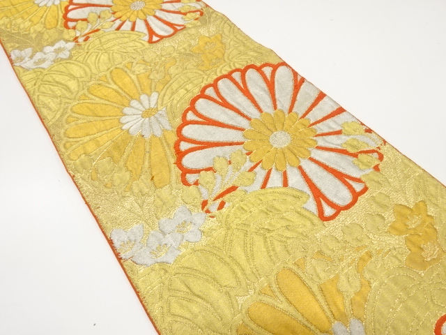SALE!! JAPANESE KIMONO / ANTIQUE FUKURO OBI / SILK / WOVEN KIKU & PAULOWNIA