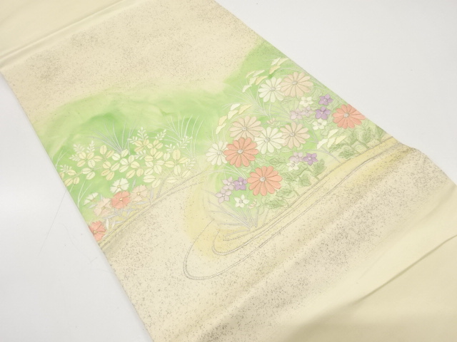 SALE!! JAPANESE HIRAKI NAGOYA OBI / EMBROIDERY / AUTUMN FLOWERS