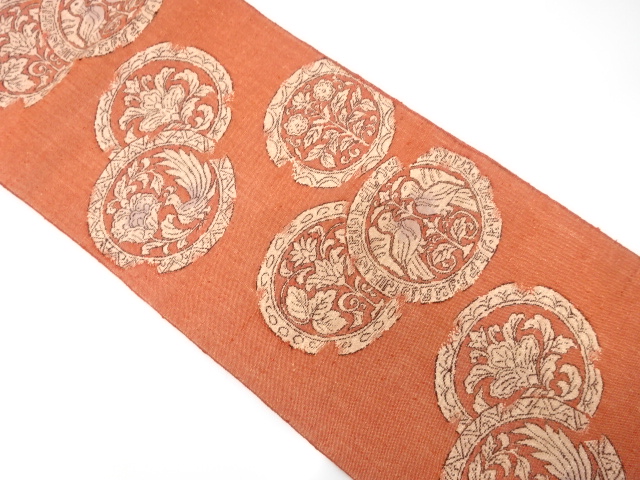 SALE!! JAPANESE NAGOYA OBI / MAWATA TSUMUGI / WOVEN FLOWER & BIRD