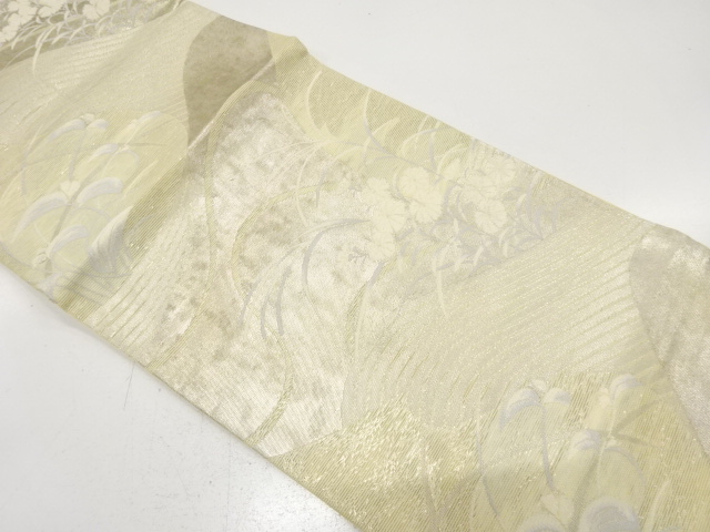 SALE!! JAPANESE KIMONO / ANTIQUE FUKURO OBI FOR SUMMER / SILK / WOVEN WAVE & FLOWERS