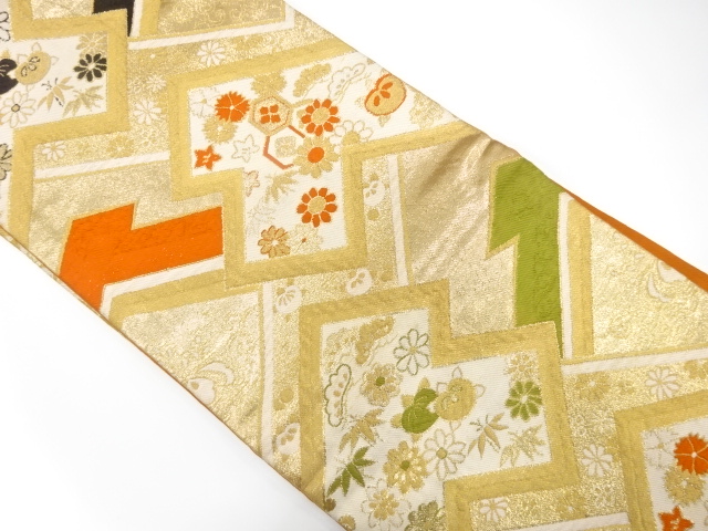 SALE!! JAPANESE KIMONO / ANTIQUE NAGOYA OBI / SILK / WOVEN FLORAL PLANTS