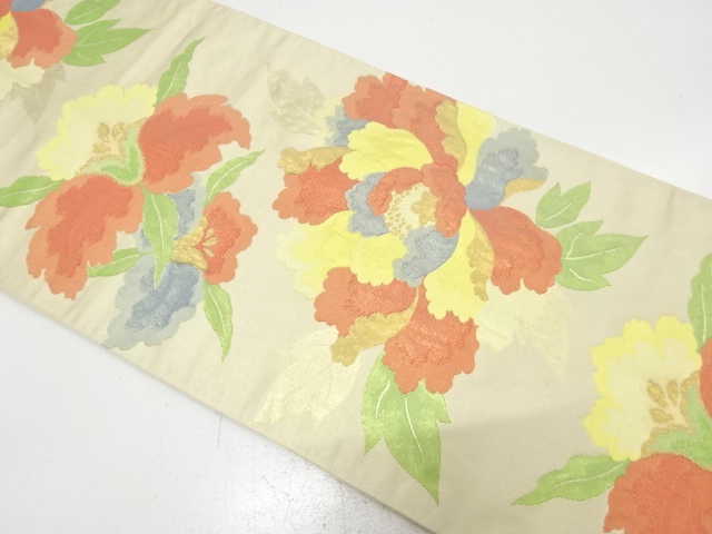 SALE!! JAPANESE FUKURO OBI / WOVEN PEONY & ORCHID