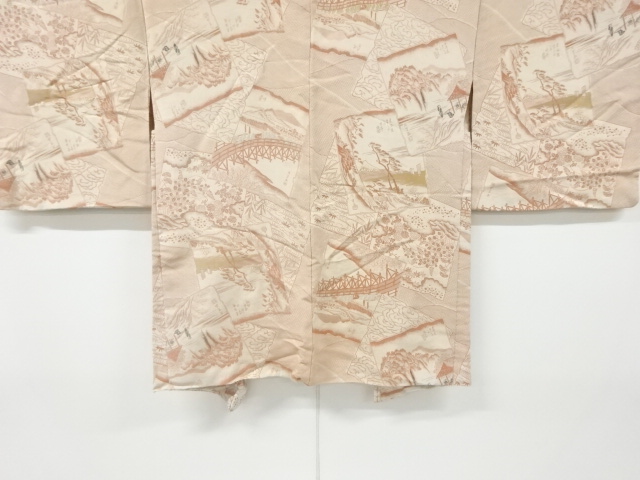 大正ロマン　破れ色紙に東海道五十三次模様織り出し漆羽織