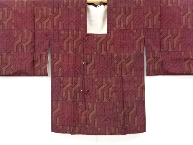 SALE!! JAPANESE KIMONO / ANTIQUE MICHIYUKI COAT / SILK / TSUMUGI / WOVEN GEOMETRIC