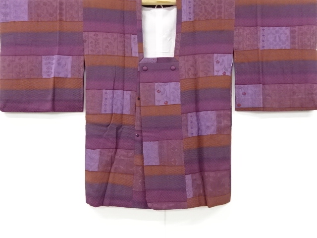 SALE!! JAPANESE KIMONO / VINTAGE MICHIYUKI COAT / SILK / STRIPE & FLORAL SARASA
