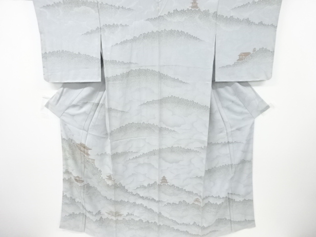 SALE!! JAPANESE KIMONO / VINTAGE UNUSED HOMONGI / SILK / SCENERY OF TEMPLES PATTERN / SINGEL CREST