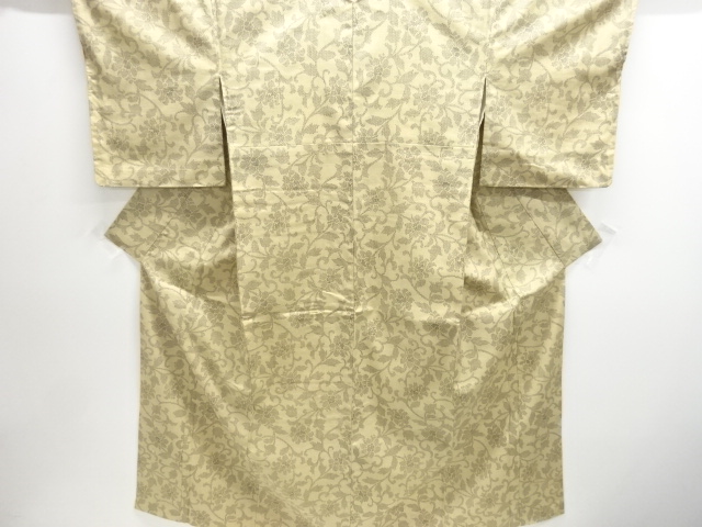 SALE!! JAPANESE KIMONO / ANTIQUE KIMONO / SILK / TSUMUGI / WOVEN FLORAL ARABESQUE