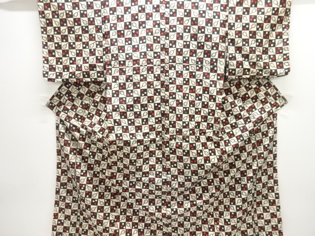 SALE!! JAPANESE ANTIQUE ENSEMBLE KIMONO / TAISHO ROMAN STYLE / SILK / MEISEN / WOVEN CHECKERED