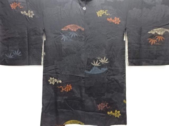 大正ロマン　笹に花模様織出し漆一ツ紋長羽織