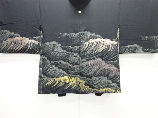 大正ロマン　荒波模様織出し一ツ紋絵羽織