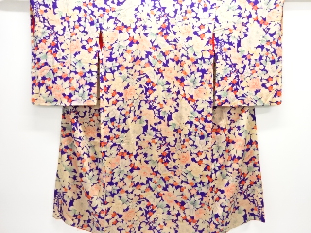 アンティーク　錦紗薔薇・草花模様着物