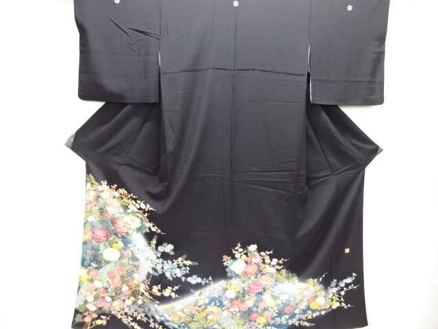 作家物　手描き友禅孔雀に四季花模様留袖（比翼付き）