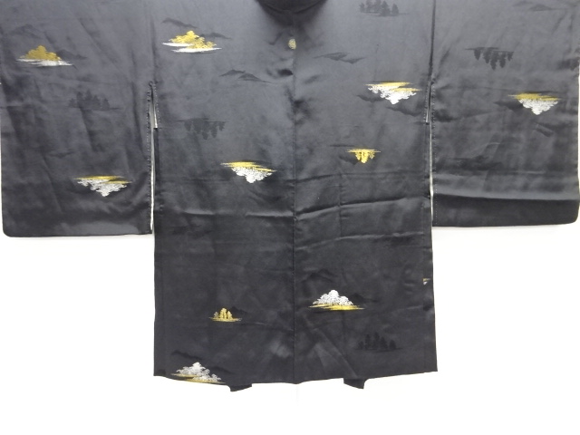 大正ロマン　樹木に霞模様織出し一ツ紋羽織