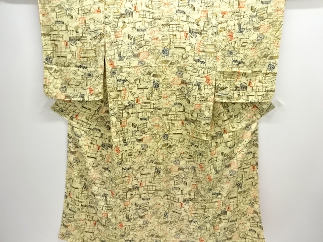 SALE!! JAPANESE KIMONO / ANTIQUE KIMONO / TAISHO ROMAN STYLE / KATAZOME / UTENSILS IN THE PAST