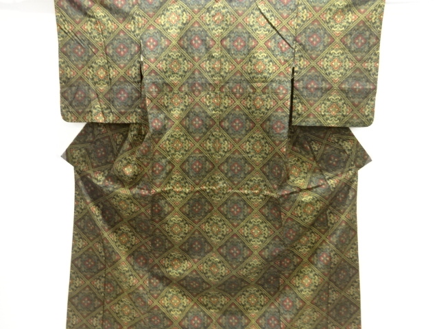 SALE!! JAPANESE KIMONO / HITOE / TSUMUGI / WOVEN RHOMBUS FAMILY CREST