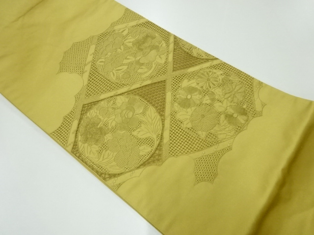 リサイクル　汕頭相良蘇州刺繍丸紋に草花模様袋帯