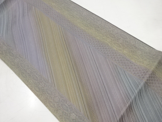 アンティーク　斜め縞に抽象更紗模様織出し袋帯（材料）