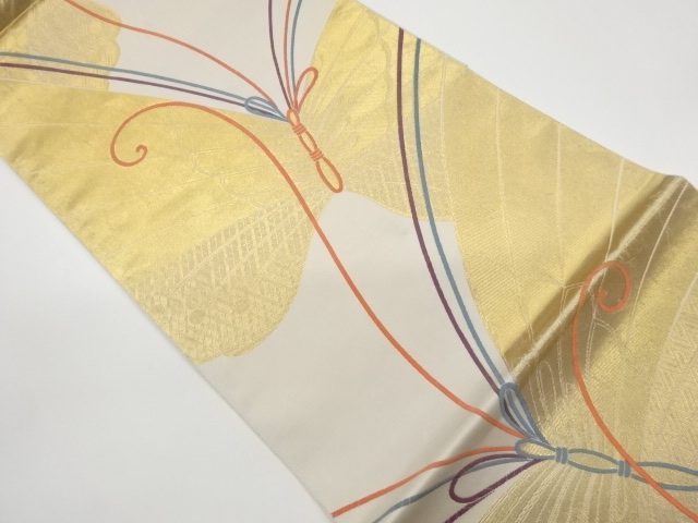 SALE!! JAPANESE KIMONO / VINTAGE FUKURO OBI / WOVEN BUTTERFLY