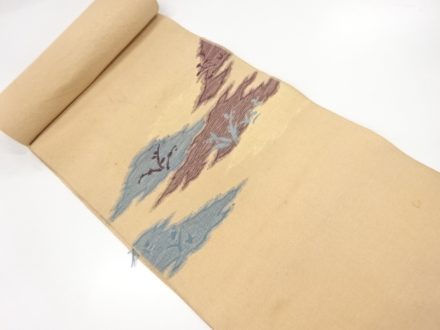 SALE!! JAPANESE KIMONO / ANTIQUE BOLT FOR NAGOYA OBI / WOVEN HAZE & PLANTS