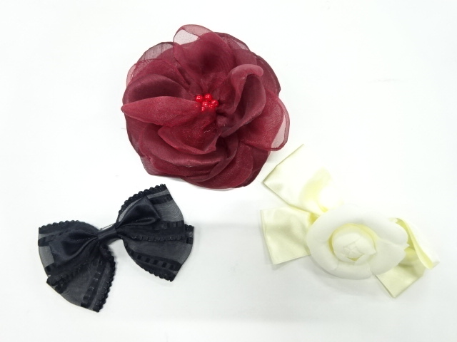 SALE!! JAPANESE KIMONO / ANTIQUE FLOWER & RIBBON CORSAGE / SET OF 3