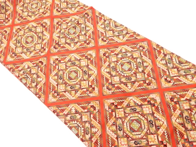 SALE!! JAPANESE KIMONO / VINTAGE NAGOYA OBI / WOVEN GEOMETRIC & FLOWER