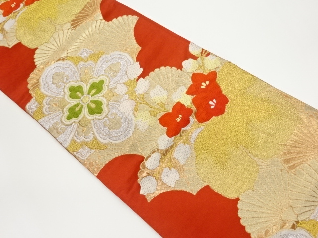 SALE!! JAPANESE KIMONO / VINTAGE FUKURO OBI / WOVEN FLOWER & KIKU SEIGAIHA