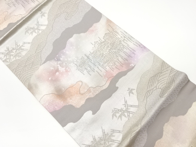 SALE!! JAPANESE KIMONO / VINTAGE HIRAKI NAGOYA OBI / WOVEN MICHINAGADORI & WAVE