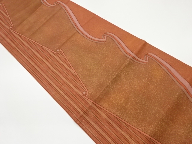 SALE!! JAPANESE KIMONO / VINTAGE FUKURO OBI / WOVEN STRIPE & WAVY RIBBON