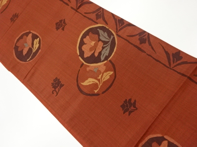 SALE!! JAPANESE KIMONO / VINTAGE FUKURO OBI / WOVEN ROUNDEL & FLOWERS