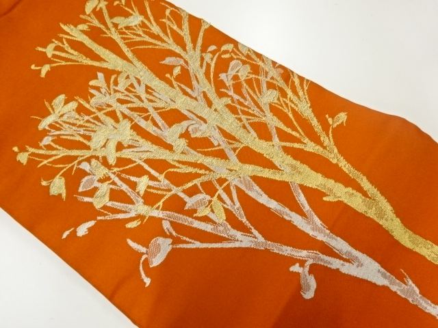アンティーク　樹木模様織出し名古屋帯（材料）