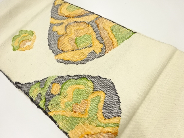 SALE!! JAPANESE KIMONO / ANTIQUE NAGOYA OBI / SILK / HAND WOVEN / MAWATA TSUMUGI / CHINESE FLOWERS