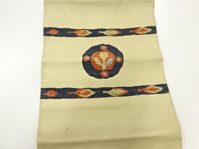 SALE!! JAPANESE KIMONO / ANTIQUE NAGOYA OBI / SILK / HAND WOVEN TSUMUGI / STRIPE &amp; FLOWERS
