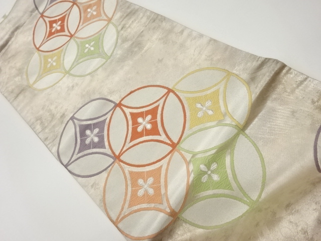 SALE!! JAPANESE KIMONO / VINTAGE FUKURO OBI / SILK / WOVEN SHIPPO PATTERN