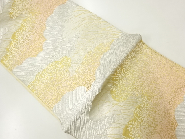 SALE!! JAPANESE KIMONO / ANTIQUE FUKURO OBI / SILK / WOVEN FLORAL PLANTS