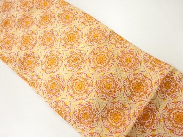 SALE!! JAPANESE KIMONO / ANTIQUE NAGOYA OBI (Length 263 cm) / WOVEN FLORAL CREST